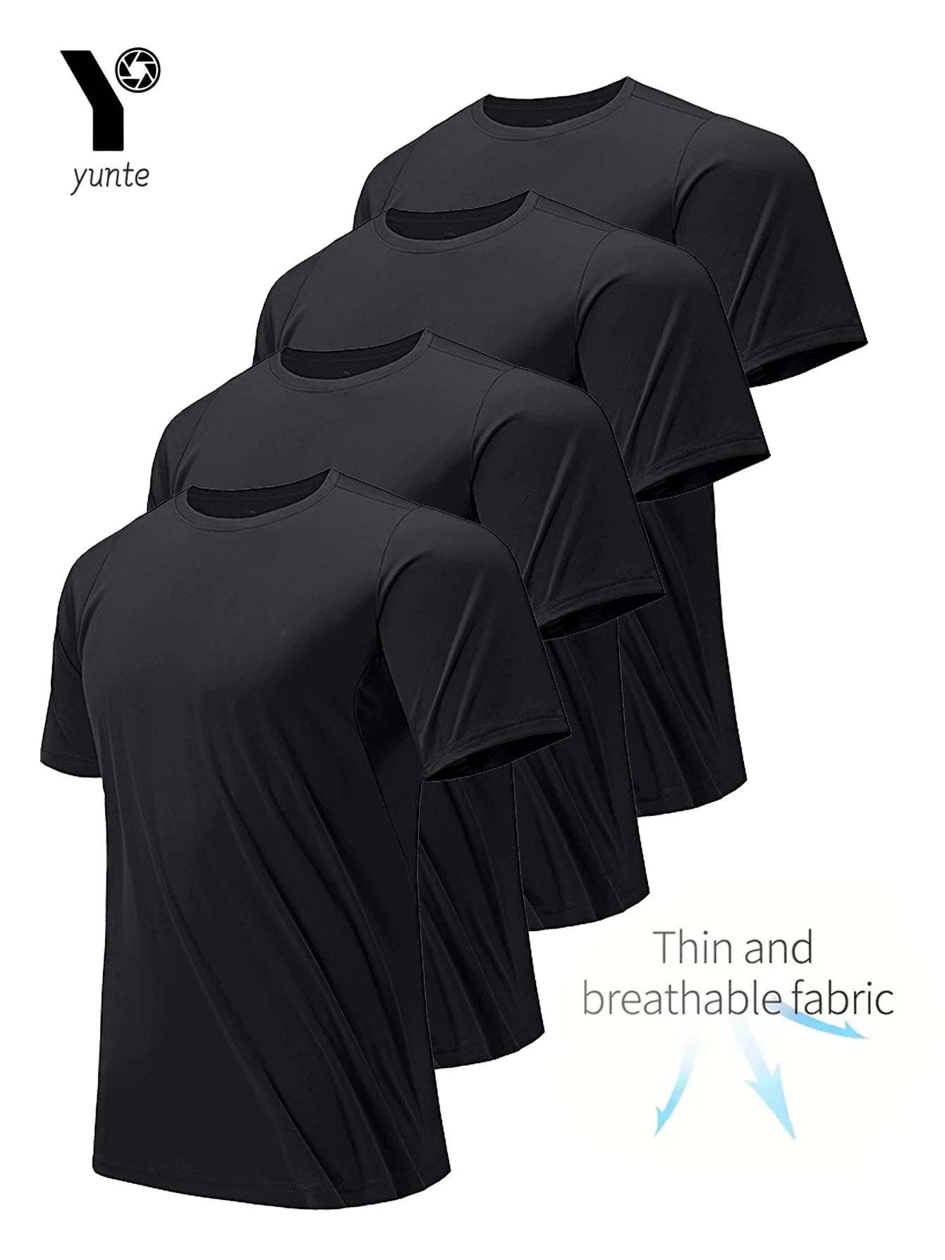 4-Pack Men’s Ultralight Black Round Neck T-Shirts