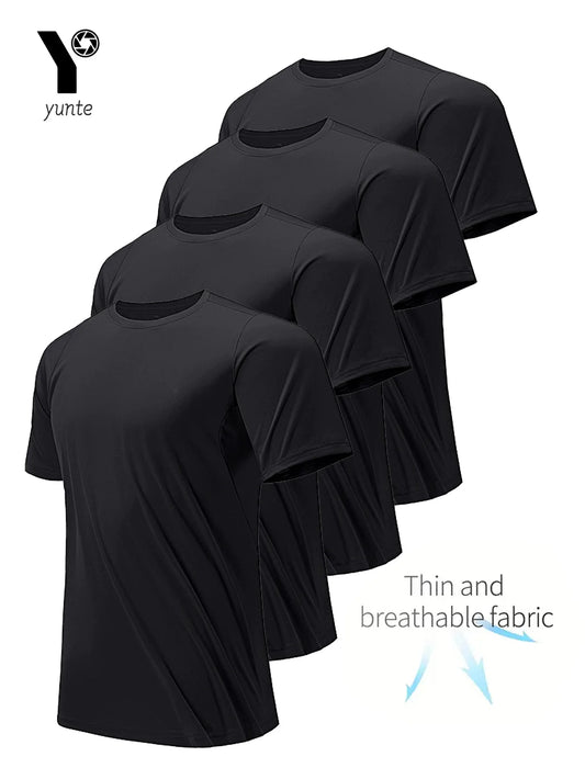 4-Pack Men’s Ultralight Black Round Neck T-Shirts